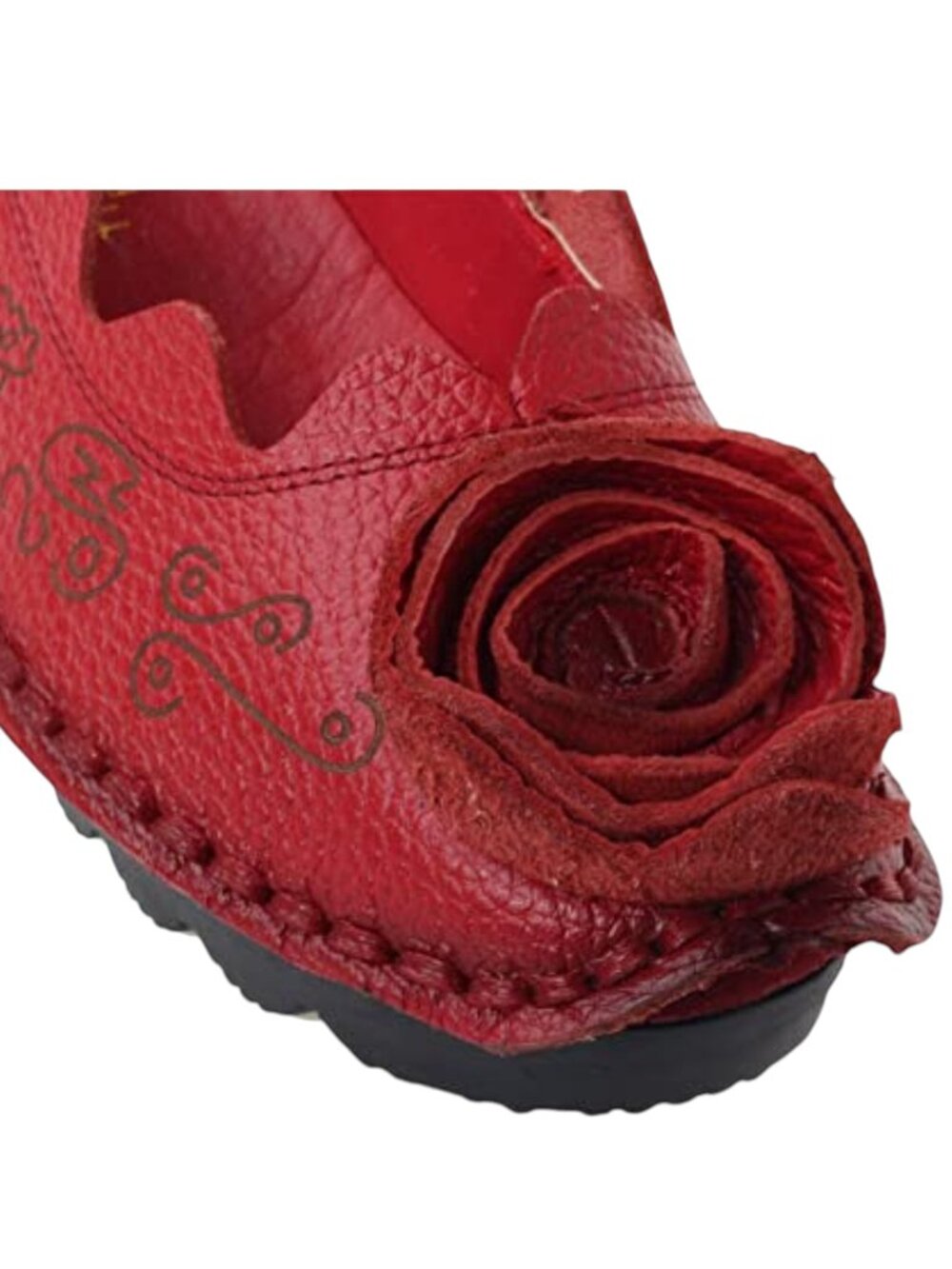 Handmade Floral Stitching Genuine Leather Comfort Slip-On Flats Loafers (8.5-9) - Picture 7 of 9